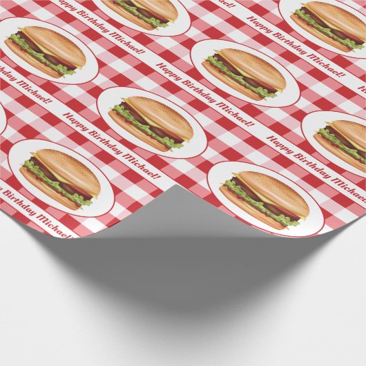 Hamburger Lebensmittel aus Rotem Gingham und eigen Geschenkpapier (Ecke)