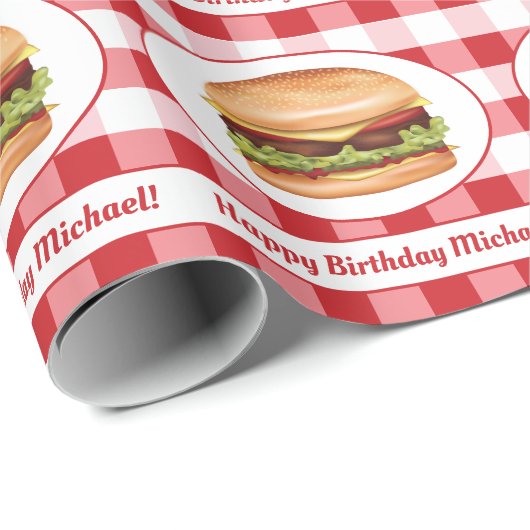 Hamburger Lebensmittel aus Rotem Gingham und eigen Geschenkpapier (Rolleneckpunkt)