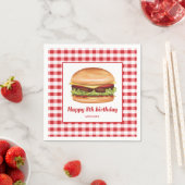 Hamburger On Red Gingham Pattern Happy Birthday Serviette (Beispiel)