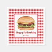 Hamburger On Red Gingham Pattern Happy Birthday Serviette (Vorderseite)