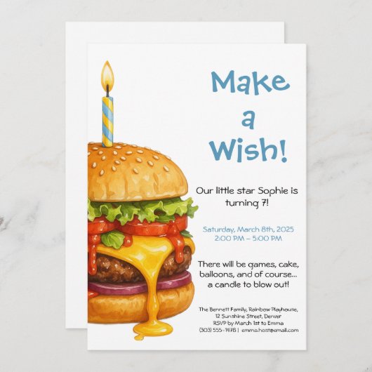 Hamburger Party-Cookie | Kindergeburtstag Einladung (Vorne/Hinten)