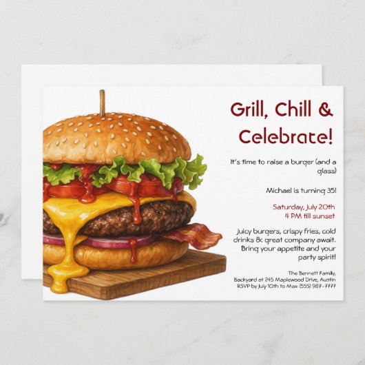 Hamburger Party | Fun Burger Celebration Einladung (Vorne/Hinten)