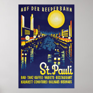 Hamburger Reeperbahn Vintage-Reiseposter St Pauli Poster
