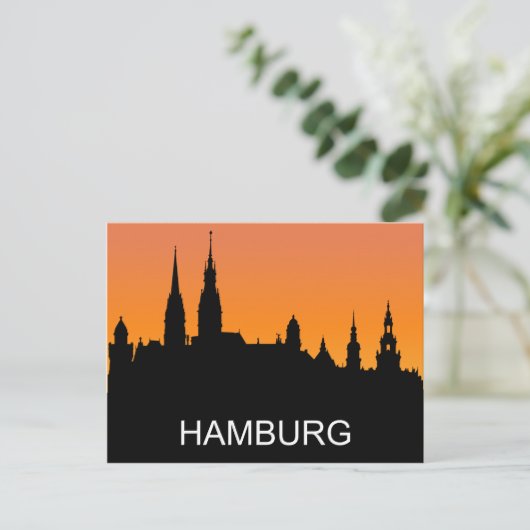 Hamburger Silhouette, Sommersonnenuntergang, Illus Postkarte (Stehend Vorderseite)