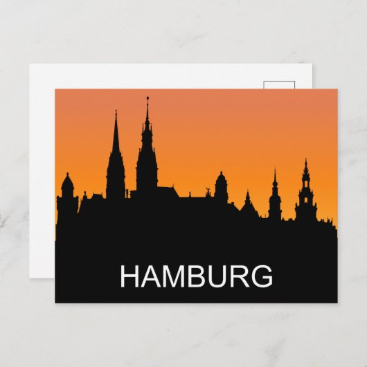 Hamburger Silhouette, Sommersonnenuntergang, Illus Postkarte (Vorne/Hinten)