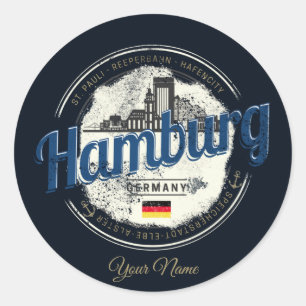 Hamburger Skyline Deutschland Vintage Urlaubs-Souv Runder Aufkleber