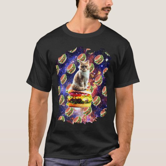 Hamburger Space Cat On Burger T-Shirt (Vorderseite)