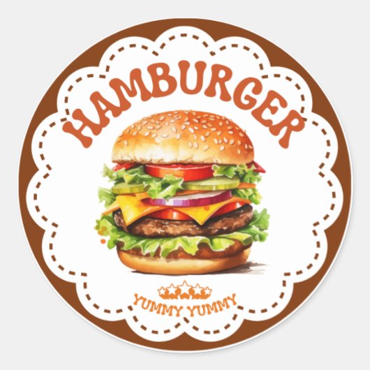 Hamburger Sticker | Juicy Burger Kawaii Label | Fa (Vorderseite)