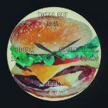 Hamburger Uhr, Pop Art von Artlarissa Große Wanduhr<br><div class="desc">Spaß mit der Uhr mit dem Bild Ihres Lieblings-Hamburgers. Mit einer Spaß Erklärung des Wettbewerbs - Fett und Natrium und so weiter !!! Es hat eine kleine Erinnerung (nur für den Fall :))))) von Pelari entworfen nach dem Original Pop Art, Artlarissa.</div>