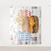 Hamburger und Fries Fast Food Hintergrund Wandteppich (Vorderseite)
