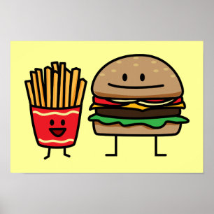 Hamburger und Fries Fastfood-Knospen gebraten scha Poster