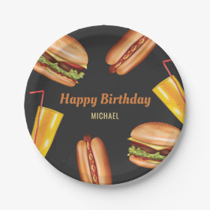 Hamburger und Hot Dog Fast Food Happy Birthday Pappteller