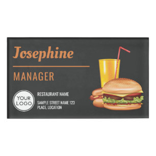 Hamburger- und Hot-Dog-Fast-Food-Restaurant indivi Namenschild