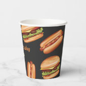 Hamburger und Hot Dog Fast Foods Happy Birthday Pappbecher (Rückseite)