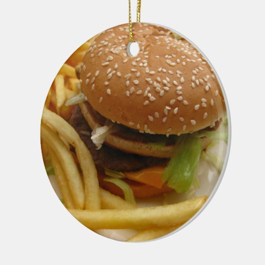 Hamburger und Pommes frites Keramikornament (Links)