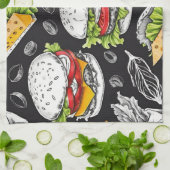 Hamburger Vintage Skizze von CallisC Arts ⭐ ⭐ ⭐ ⭐ Geschirrtuch (Gefaltet)