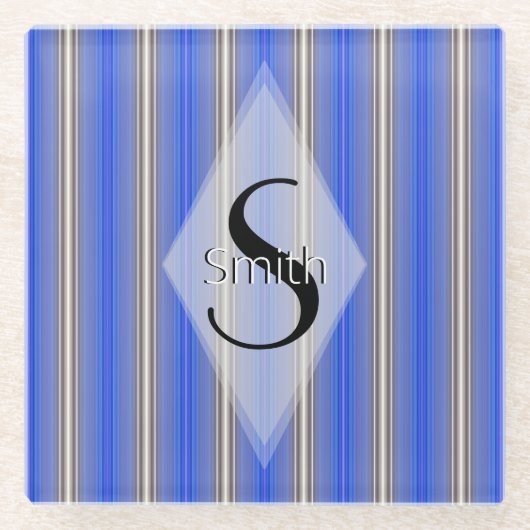 HAMbWG - Art Deco Blue Stripe mit Monogramm Glasuntersetzer (Vorderseite)