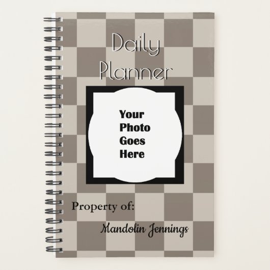 HAMbWG - Foto Daily Planner - Taupe Schachbretts Planer (Vorderseite)