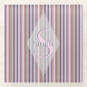 HAMbWG - Jugendstil Rosa Streifen mit Monogramm Glasuntersetzer