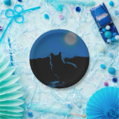 HAMbWG - Papierplatte - Blaue Katze und Mond Pappteller (Party)