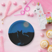 HAMbWG - Papierplatte - Blaue Katze und Mond Pappteller (Party)