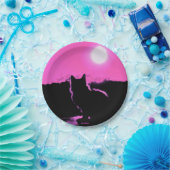 HAMbWG - Papierplatte - rosa Halloween Cat & Moon Pappteller (Party)