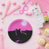 HAMbWG - Papierplatte - rosa Halloween Cat & Moon Pappteller (Party)