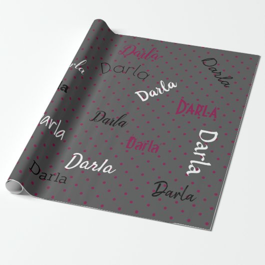 HAMbWG Personalisiert Polka Dot Gray und Raspberry Geschenkpapier (Ungerollt)