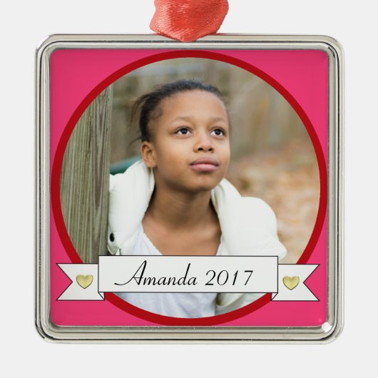 HAMbWG - Rosa und rote Grenze mit Banner Ornament Aus Metall (Vorne)