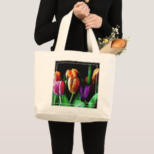 HAMbWG - Tote Bag - Rosa Orange, Lila Tulpen Jumbo Stoffbeutel