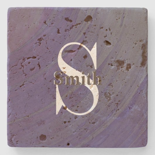 HAMbyWG Distressed Travertin Monogramm Steinuntersetzer (Vorderseite)