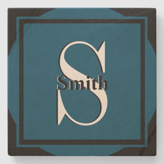 HAMbyWG Distressed Travertin Monogramm Steinuntersetzer (Vorderseite)