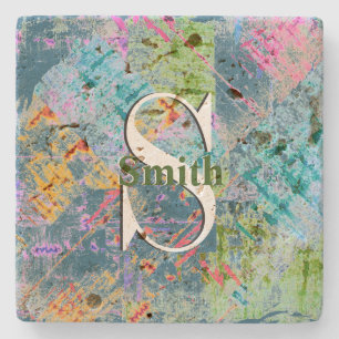 HAMbyWG Distressed Travertine Monogramm Steinuntersetzer