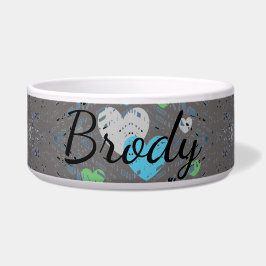 HAMbyWG - Dog food Bowl - Graue grüne blaue Herzen Napf