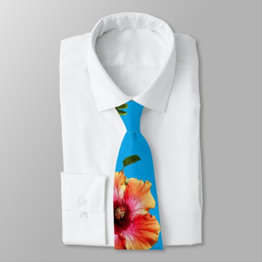 HAMbyWG - Neck Tie - Hibiskus auf Blue Krawatte (Gebunden)