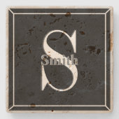 HAMbyWG Schwarze Travertin Monogramm Steinuntersetzer (Vorderseite)