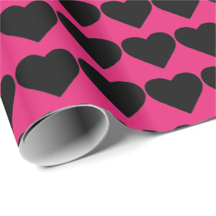 HAMbyWG Wrapping Paper - Hot Pink Black Hearts Geschenkpapier