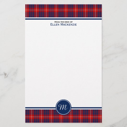 Hamilton Clan Red und Blue Tartan Monogram Briefpapier (Vorderseite)