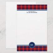 Hamilton Clan Red und Blue Tartan Monogram Briefpapier (Vorne/Hinten)