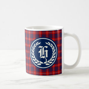Hamilton Clan Rot und Königlich Blau Tartan Monogr Kaffeetasse
