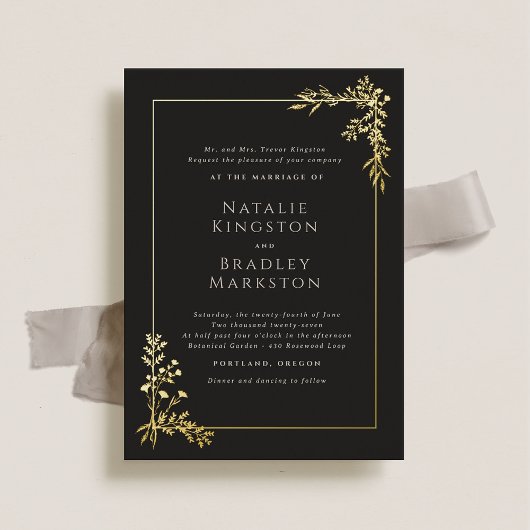 Hamilton Elegant Gold Foil Greenery Wedding Folieneinladung