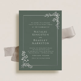 Hamilton Elegant Sage Silver Foil Grüne Hochzeit Folieneinladung