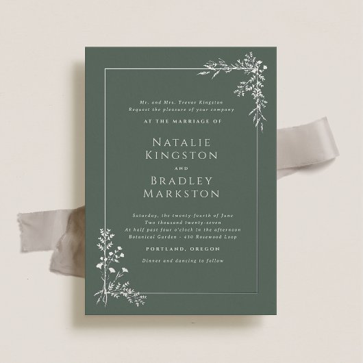 Hamilton Elegant Sage Silver Foil Grüne Hochzeit Folieneinladung