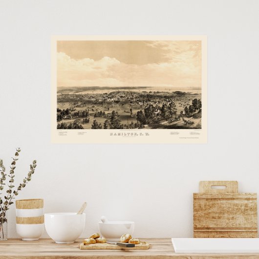Hamilton, ON, Canada Panoramic Map - 1859 Poster (Küche)