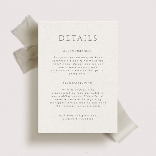 Hamilton Portait Wedding Details Card Einladung