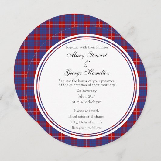 Hamilton Scottish Wedding Round Einladung (Vorne/Hinten)