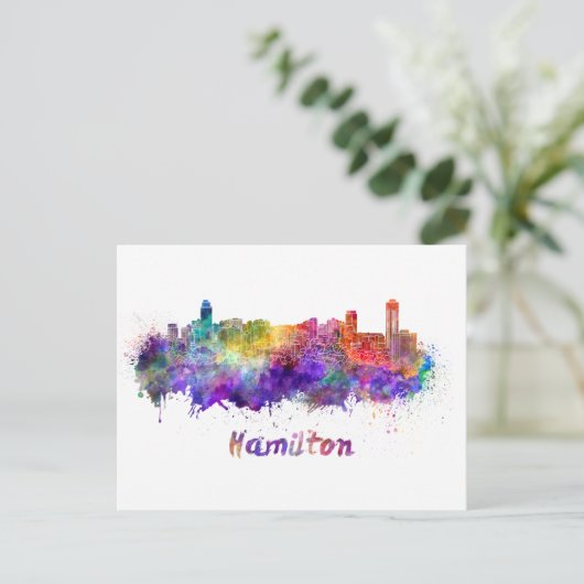 Hamilton skyline im Watercolor Postkarte (Stehend Vorderseite)
