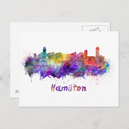 Hamilton skyline im Watercolor Postkarte (Vorne/Hinten)