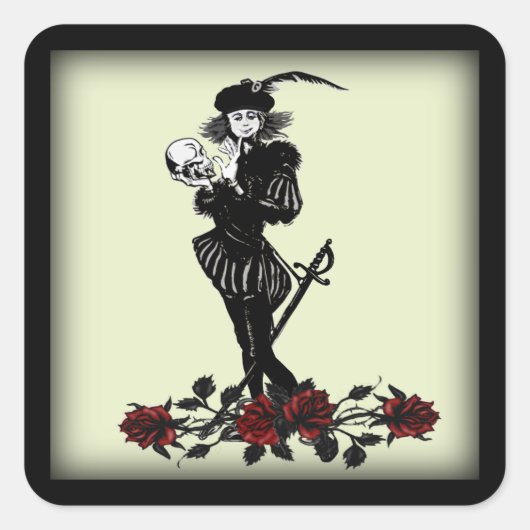 Hamlet Der Barde Grün Quadratischer Aufkleber (Vorderseite)