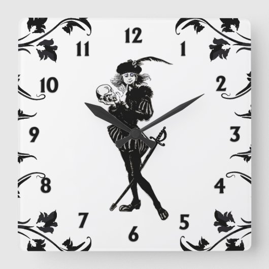 Hamlet Die schwarzen weißen Zahlen der Bard Quadratische Wanduhr (Vorderseite)